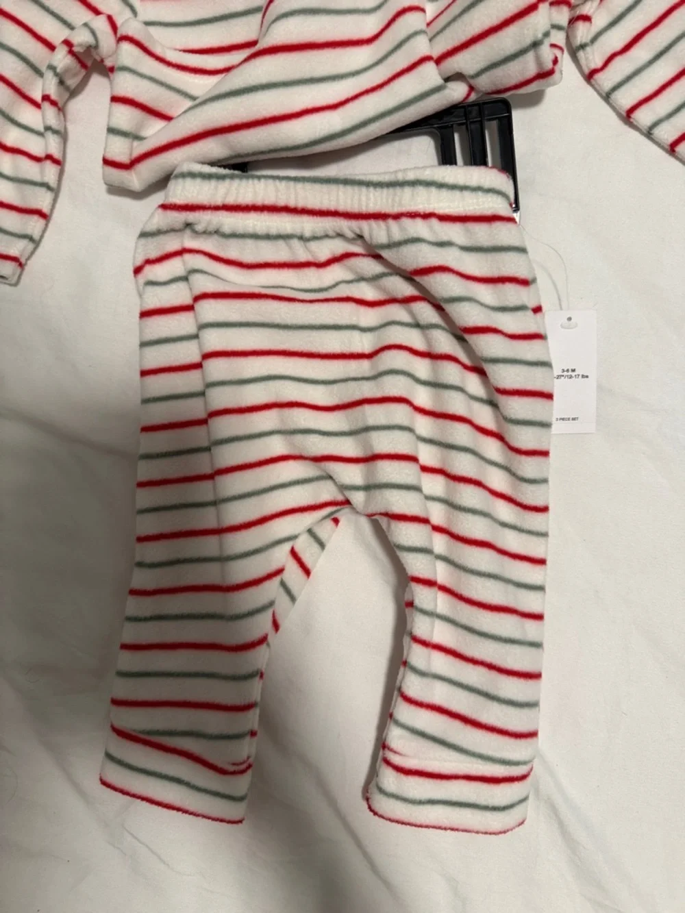Carter's Cream Pajama Set with Red & Green Stripes holiday 3-6months